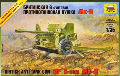Zvezda British Anti-Tank Gun QF 6-PDR MK-II löveg makett 3518
