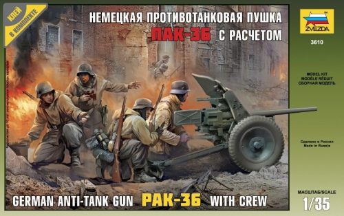 Zvezda PAK-36 WITH CREW löveg makett 3610