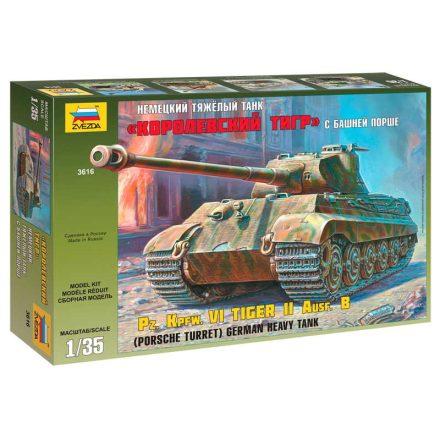 Zvezda Kingtiger Porsche Heavy German Tank WW II 1:35 makett harcjármű (3616)