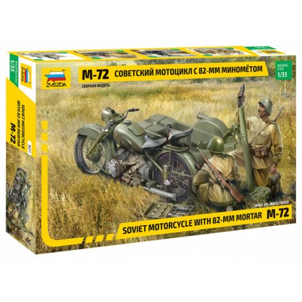 Zvezda Soviet Motorcycle M-72 with Mortar  1:35 makett harcjármű (3651)
