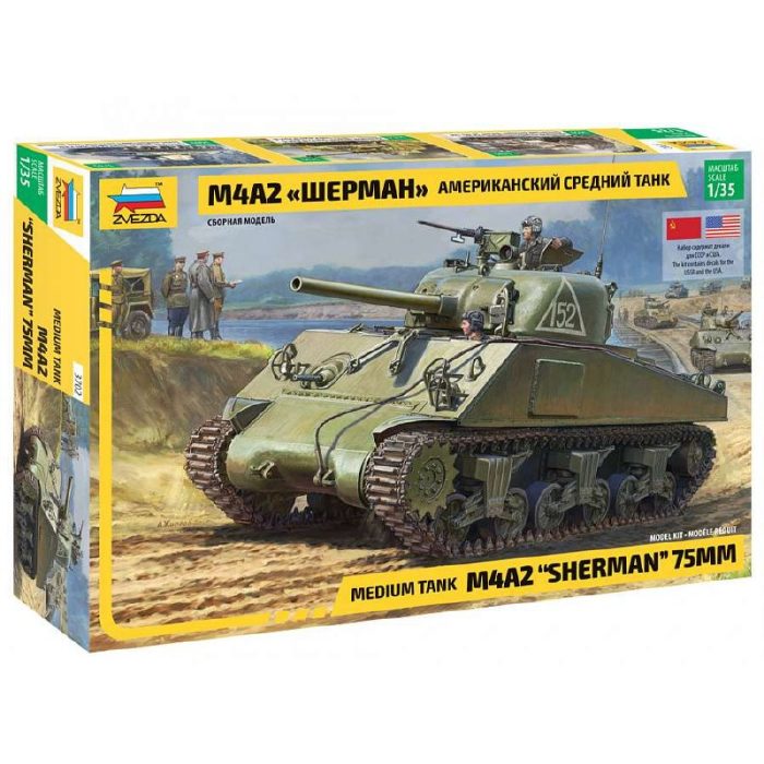 Zvezda Zvezda M4 A2 Sherman 1:35 makett harcjármű (3702)