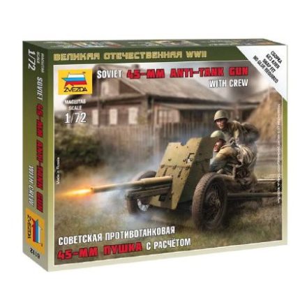 Zvezda Soviet 45 mm Anti-Tank Gun with Crew makett figura 1:72 (6112)