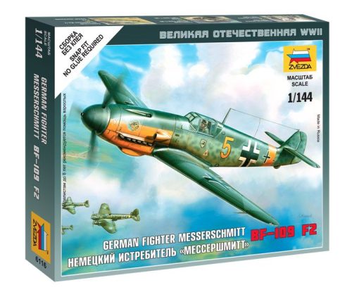 Zvezda German Fighter "Messershmitt" BF-109 F2 katonai repülő makett 6116