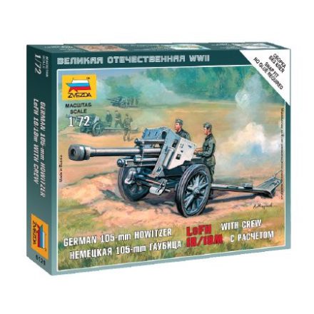 Zvezda German 105 mm Howitzer LeFH-18 with Crew 1:72 makett harcjármű (6121)