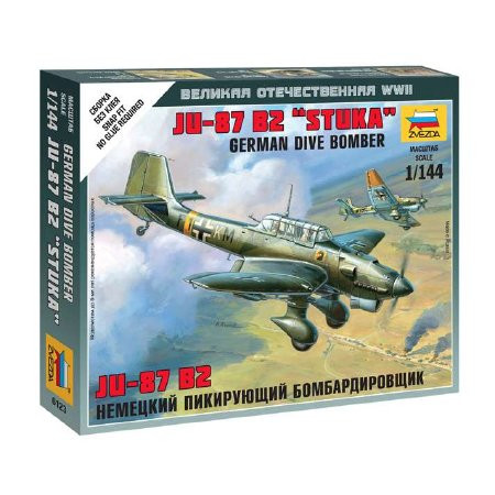 Zvezda Zvezda German Dive Bomber JU-87 B2 Sluka 1:144 makett repülő (6123)