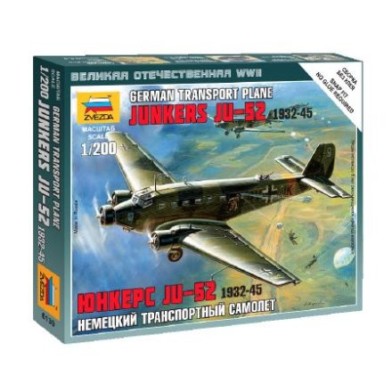 Zvezda German Transport Plane Junkers JU-52 /1932-1945/ 1:200 makett repülő (6139)