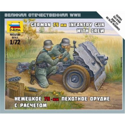 Zvezda German 75-mm Infantry Gun makett figura 1:72 (6156)