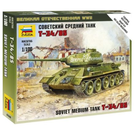 Zvezda Soviet Tank T-34/85 Military small sets 1:100 makett harcjármű (6160)