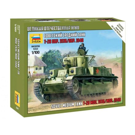 Zvezda T-28 Soviet Tank 1:100 makett harcjármű (6247)