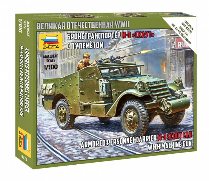 Zvezda Zvezda Soviet M-3 Scout Car with Machine Gun 1:100 makett harcjármű (6273)
