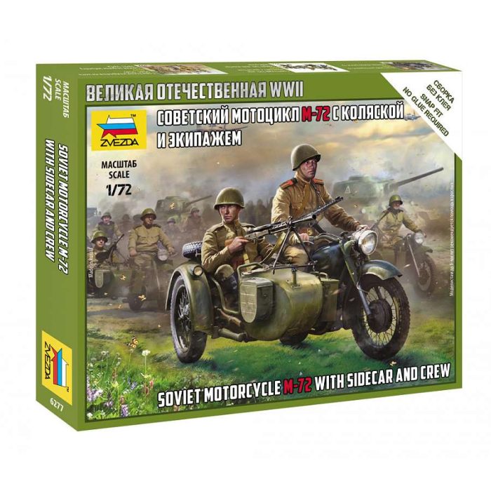 Zvezda Zvezda Soviet M-72 Sidecar Motorcycle w/Crew makett figura 1:72 (6277)