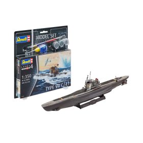   Revell Revell German Submarine Type VII C/41 1:1200 makett készlet kiegészítőkkel (65154)