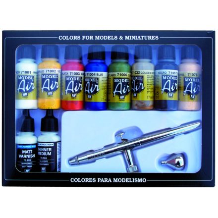 Vallejo 71167 Model Air - Basic Colors (10) + Airbrush Paint set