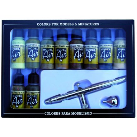 Vallejo 71168 Model Air - Camouflage Colors (10) + Airbrush Paint set