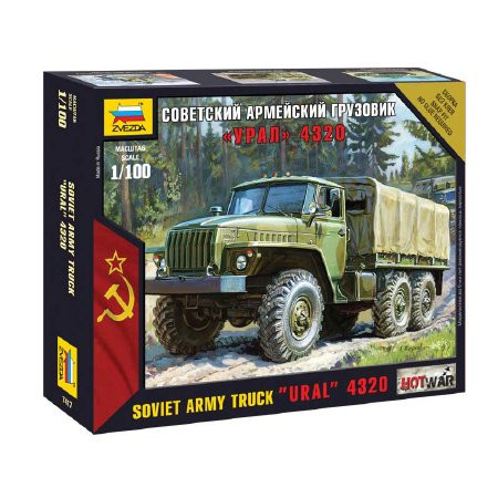Zvezda Zvezda Soviet Army Truck Ural 4320 1:100 makett harcjármű (7417)