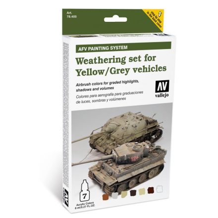 Vallejo Weathering set for Yellow and Grey vehicles AFV paint set sárga és szürke járművekhez öregbítő festékes szett 78405