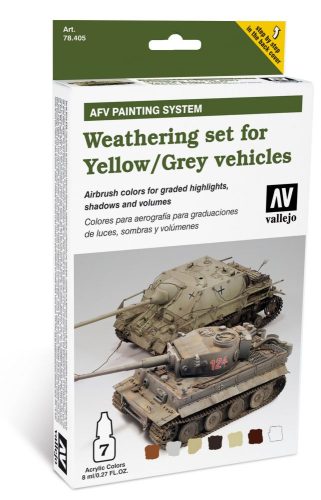 Vallejo Weathering set for Yellow and Grey vehicles AFV paint set sárga és szürke járművekhez öregbítő festékes szett 78405