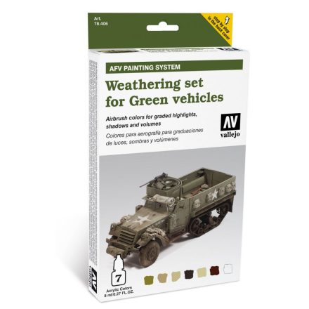 Vallejo Weathering set for Green vehicles öregbítő és koszoló festék szett zöld járművekhez 78406