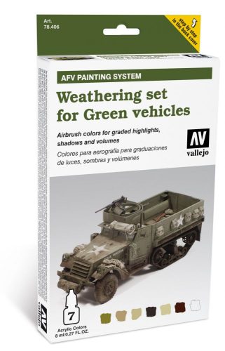 Vallejo Weathering set for Green vehicles öregbítő és koszoló festék szett zöld járművekhez 78406