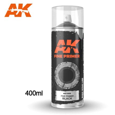 AK Interactive Primer - Fine Primer Black - Spray 400ml (Includes 2 nozzles)