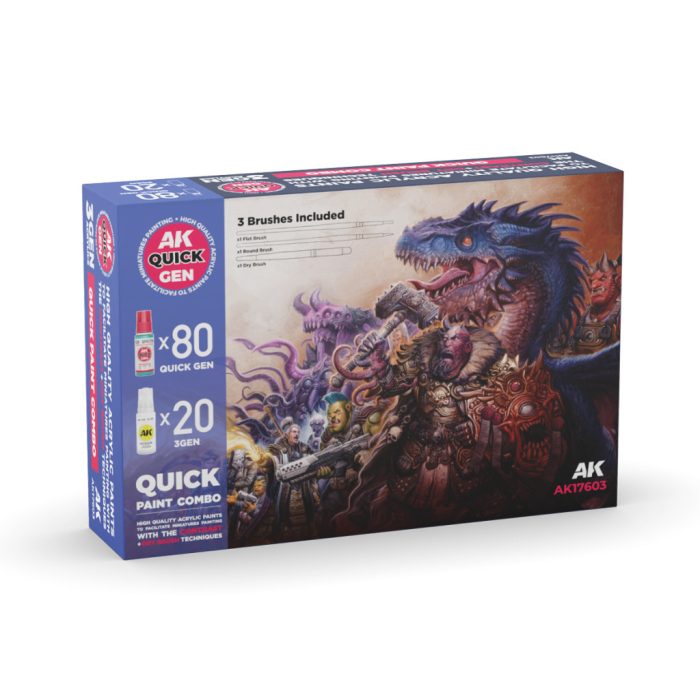 AK-Interactive Quick gen quick paint combo set 100 colors (80 quick gen+20 acrylic 3gen+3 brushes)