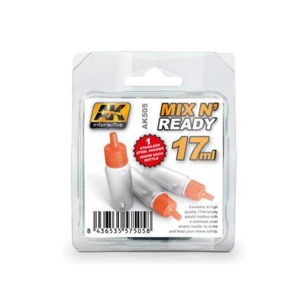 AK Interactive Complements - MIX AND READY - Acrylics (6 Empty, 17ml jars WITH SHAKER BALL)