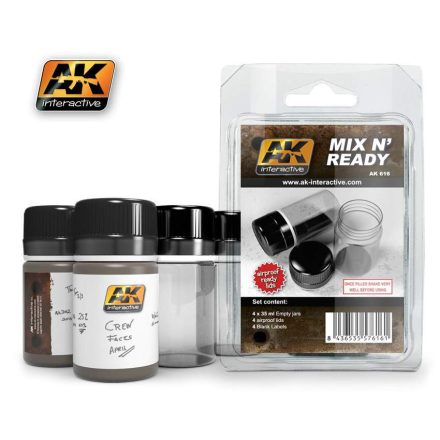 AK Interactive Complements - MIX N READY (4 EMPTY JARS WHITH LABELS)