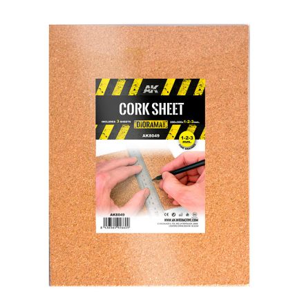 AK Interactive  Cork Sheets-fine Grained-200x300x1-2-3mm(3 Sheets)