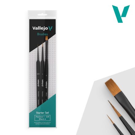 Vallejo Starter Set (Round No.1 & 3/0 Triangular Handle, Flat No.4, synthetics)