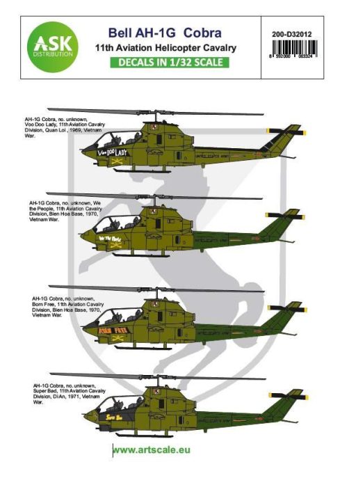 ASK decal 1:32 Bell AH-1G Cobra 11th Aviation Helicopter Cavalry