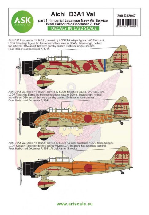 ASK decal 1:32 Aichi D3A1 VAL part 1 - Pearl Harbor raid / Imperial Japanese Army Air Service