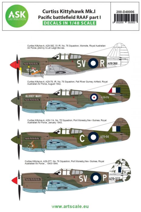 ASK decal 1:48 Curtiss Kittyhawk Mk.I Pacific battlefield RAAF part I
