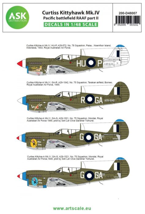 ASK decal 1:48 Curtiss Kittyhawk Mk.IV Pacific battlefield RAAF part II