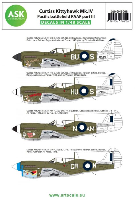 ASK decal 1:48 Curtiss Kittyhawk Mk.IV Pacific battlefield RAAF part III