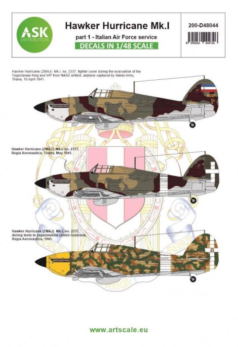 ASK decal 1:48 Hawker Hurricane Mk.I part 1 - Italian / Jugoslavian AF