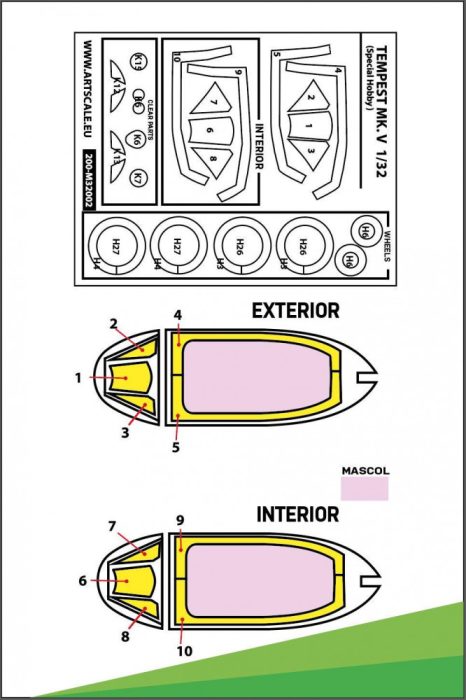 ASK mask 1:32 Hawker Tempest Mk.V double-sided painting mask for Revell / Special Hobby