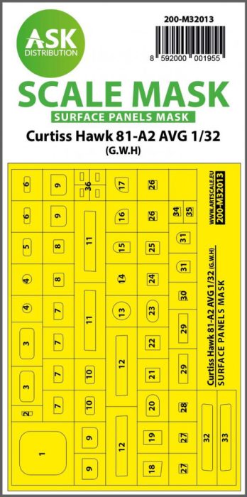 ASK mask 1:32 Curtiss Hawk 81-A2 AVG surface panels masks for GWH