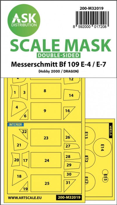 ASK mask 1:32 Messerschmitt Bf 109E-4 & E-7 double-sided express masks for Hobby2000, Dragon, HGW kit
