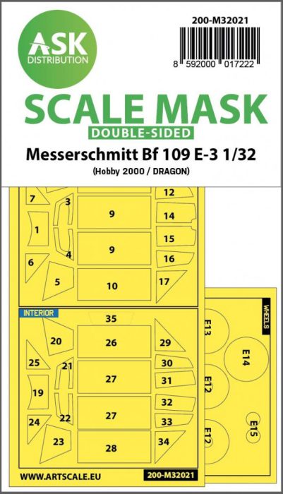 ASK mask 1:32 Messerschmitt Bf 109E-3 double-sided express masks for Hobby2000/Dragon