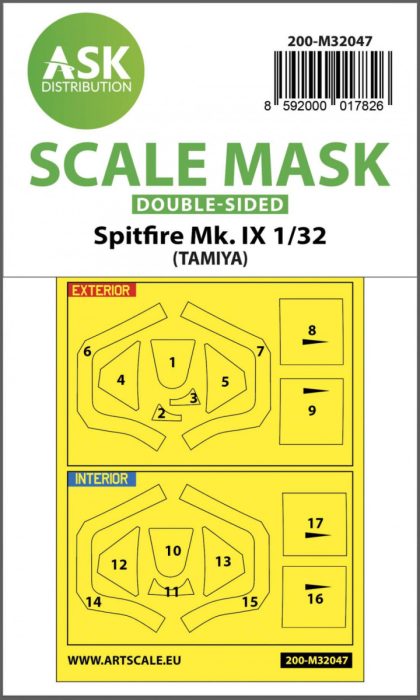 ASK mask 1:32 Spitfire Mk.IX double-sided masks for Tamiya