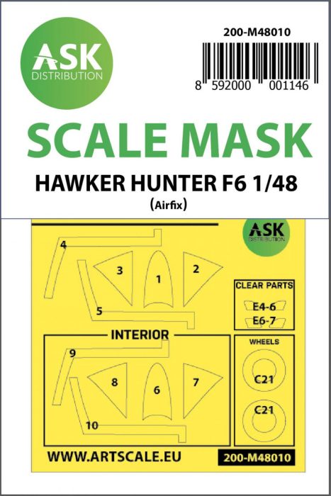 ASK mask 1:48 Hawker Hunter F.6 double sided painting mask for Airfix