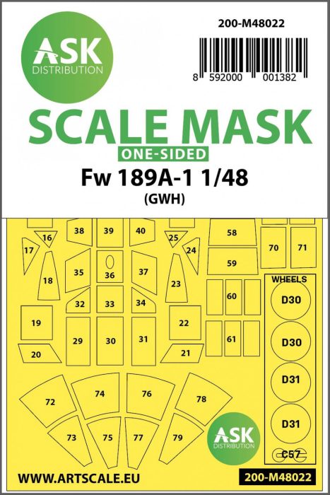 ASK mask 1:48 Focke Wulf Fw 189 one-sided painting mask for Great Wall Hobby
