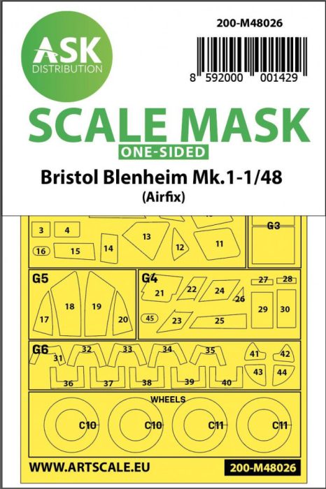 ASK mask 1:48 Bristol Blenheim Mk.I one-sided painting mask for Airfix