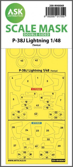 ASK mask 1:48 P-38J Lightning double-sided mask for Tamiya