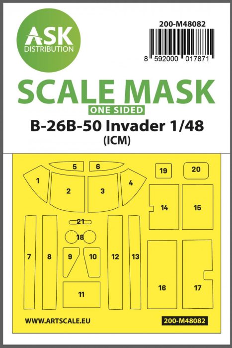 ASK mask 1:48 B-26B-50 Invader one-sided mask self-adhesive pre-cutted for ICM