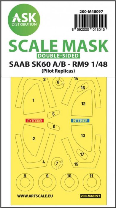 ASK mask 1:48 SAAB SK60 double-sided mask self-adhesive, pre-cutted for Pilot Replicas