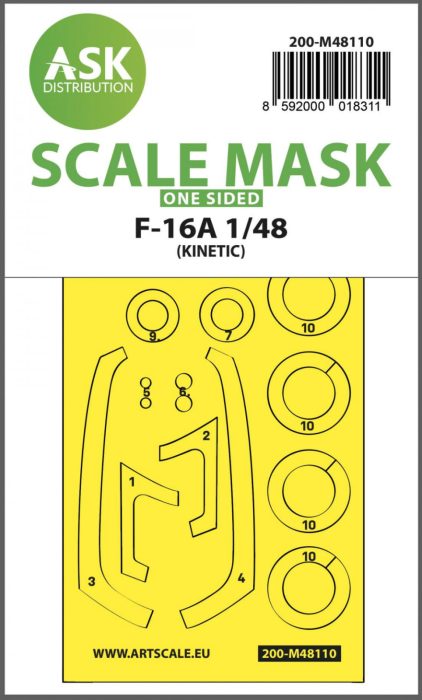 ASK mask 1:48 F-16A one-sided express mask, self-adhesive and pre-cutted for Kinetic