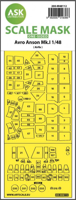 ASK mask 1:48 Avro Anson Mk.I one-sided express mask, self-adhesive and pre-cutted for Airfix