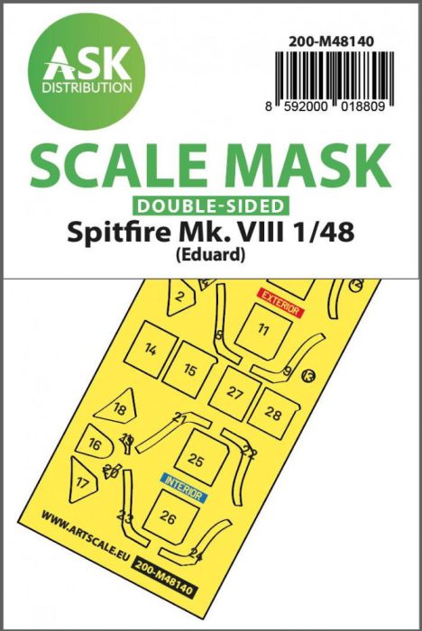 ASK mask 1:48 Spitfire Mk.VIII double-sided express fit mask for Eduard