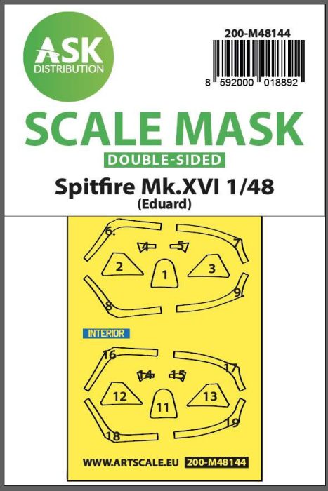 ASK mask 1:48 Spitfire Mk.XVI double-sided express fit mask for Eduard